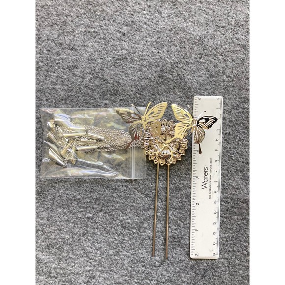 Elegant Silver Butterfly Tassel Hair stick Statement Updo Accessory new - Picture 5 of 6